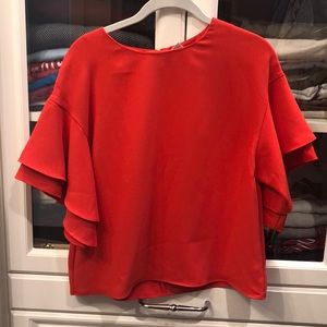 Red H&M Ruffle Sleeve Top